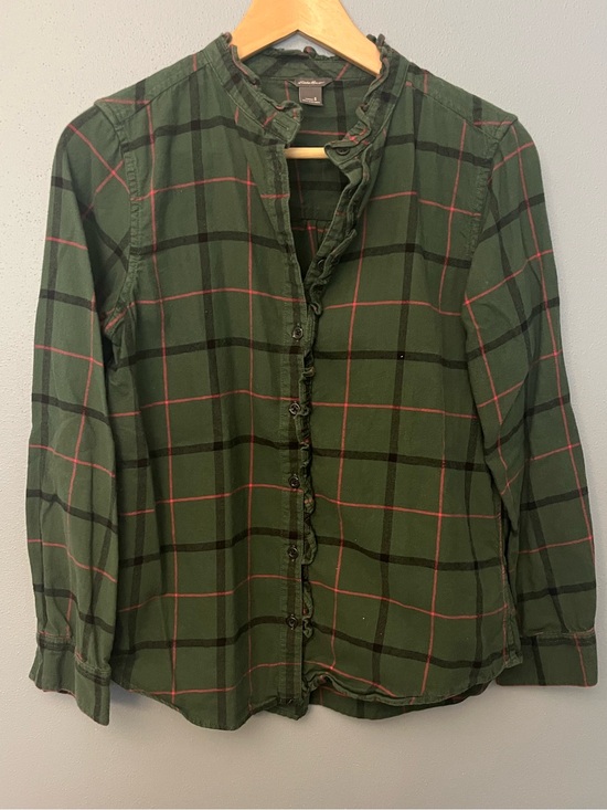 Eddie Bauer Tops - Eddie Bauer Flannel Button-Down Shirt with Ruffle Trim
